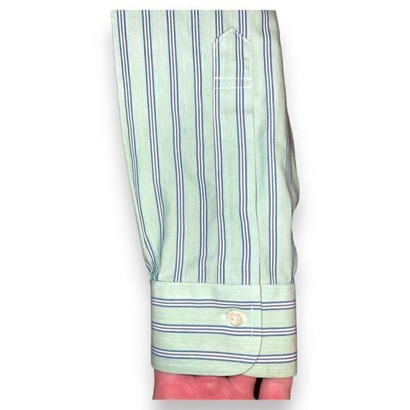 Green and Blue Striped Brooks Brothers Non-Iron Oxford Shirt Size M 16 - Picture 8 of 9